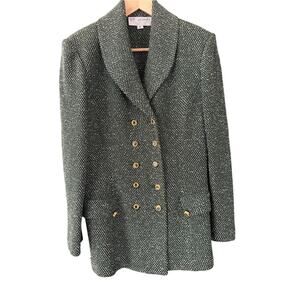 Vintage St. John Collection knit green and white double breasted blazer size 8
